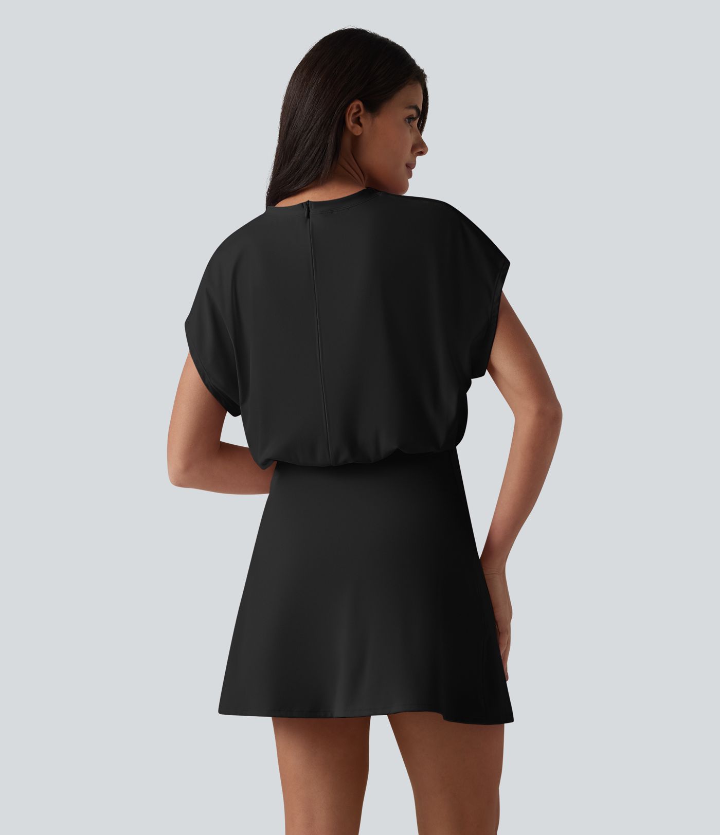 SoftlyZero™ Airy Round Neck Short Sleeve 2-in-1 Cool Touch Mini Yoga Active Dress with Pockets-Easy Peezy Edition SoftlyZero™ Airy Round Neck Short Sleeve 2-in-1 Cool Touch Mini Yoga Active Dress with Pockets-Easy Peezy Edition