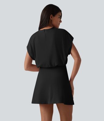 SoftlyZero™ Airy Round Neck Short Sleeve 2-in-1 Cool Touch Mini Yoga Active Dress with Pockets-Easy Peezy Edition SoftlyZero™ Airy Round Neck Short Sleeve 2-in-1 Cool Touch Mini Yoga Active Dress with Pockets-Easy Peezy Edition