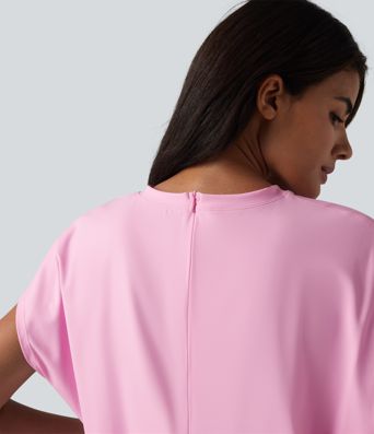 SoftlyZero™ Airy Round Neck Short Sleeve 2-in-1 Cool Touch Mini Yoga Active Dress with Pockets-asy Peezy Edition