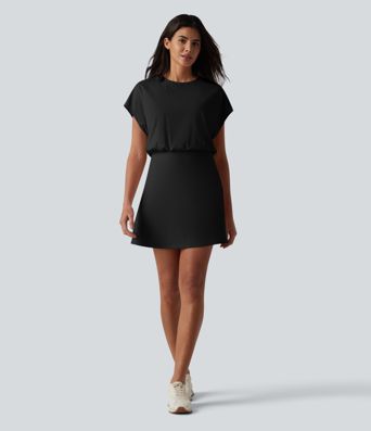 SoftlyZero™ Airy Round Neck Short Sleeve 2-in-1 Cool Touch Mini Yoga Active Dress with Pockets-Easy Peezy Edition SoftlyZero™ Airy Round Neck Short Sleeve 2-in-1 Cool Touch Mini Yoga Active Dress with Pockets-Easy Peezy Edition