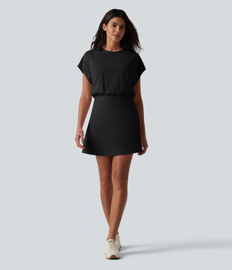 SoftlyZero™ Airy Round Neck Short Sleeve 2-in-1 Cool Touch Mini Yoga Active Dress with Pockets-Easy Peezy Edition SoftlyZero™ Airy Round Neck Short Sleeve 2-in-1 Cool Touch Mini Yoga Active Dress with Pockets-Easy Peezy Edition