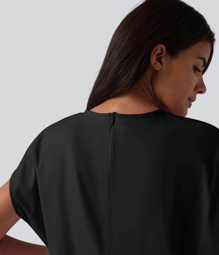 SoftlyZero™ Airy Round Neck Short Sleeve 2-in-1 Cool Touch Mini Yoga Active Dress with Pockets-Easy Peezy Edition SoftlyZero™ Airy Round Neck Short Sleeve 2-in-1 Cool Touch Mini Yoga Active Dress with Pockets-Easy Peezy Edition