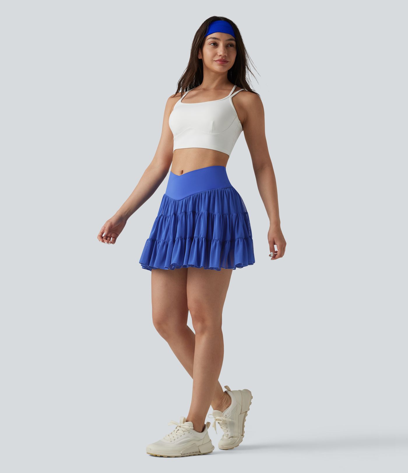 Fließender 2-in-1 Tennis-Minirock mit hohem Crossover-Bund und Seitentaschen