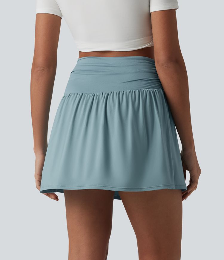 Jupe casual micro mini 2-en-1 taille haute avec poches