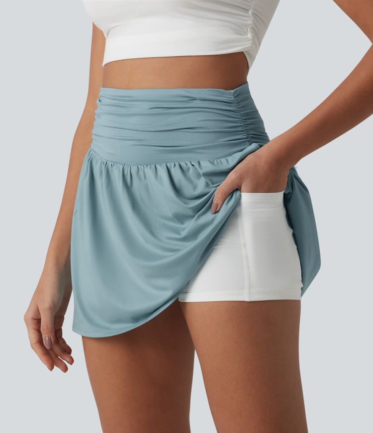 Jupe casual micro mini 2-en-1 taille haute avec poches