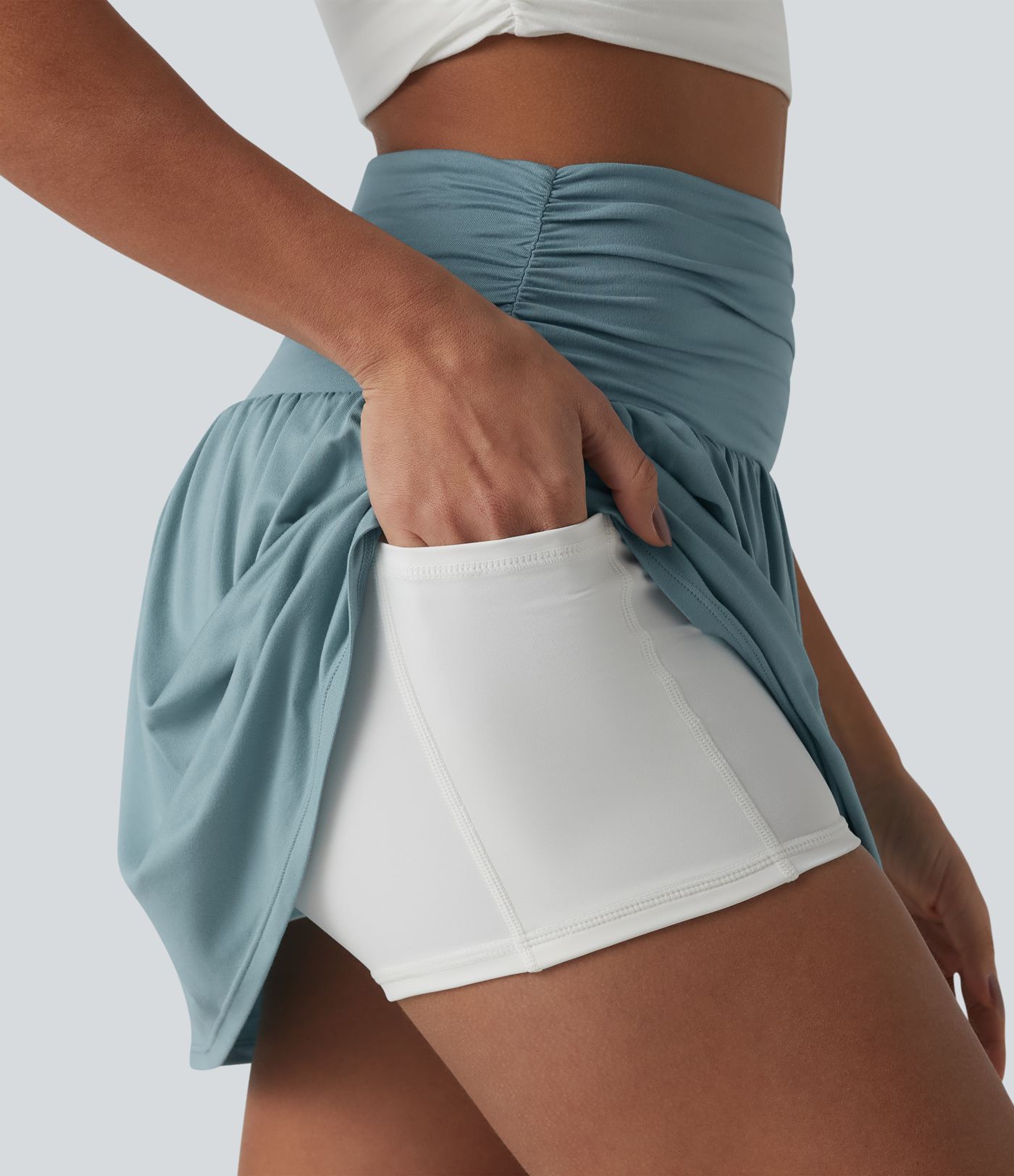 Jupe casual micro mini 2-en-1 taille haute avec poches