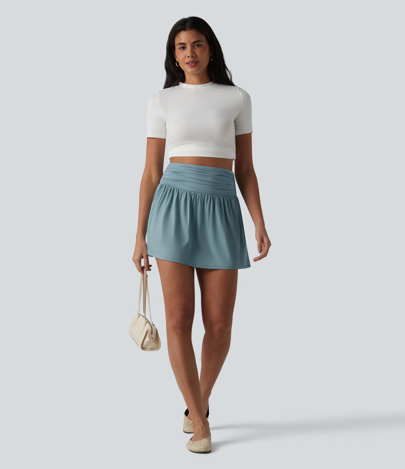 Jupe casual micro mini 2-en-1 taille haute avec poches