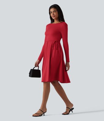 SoftlyZero™ Airy Robe midi 2 pièces toucher frais à manches longues, effet portefeuille et poches