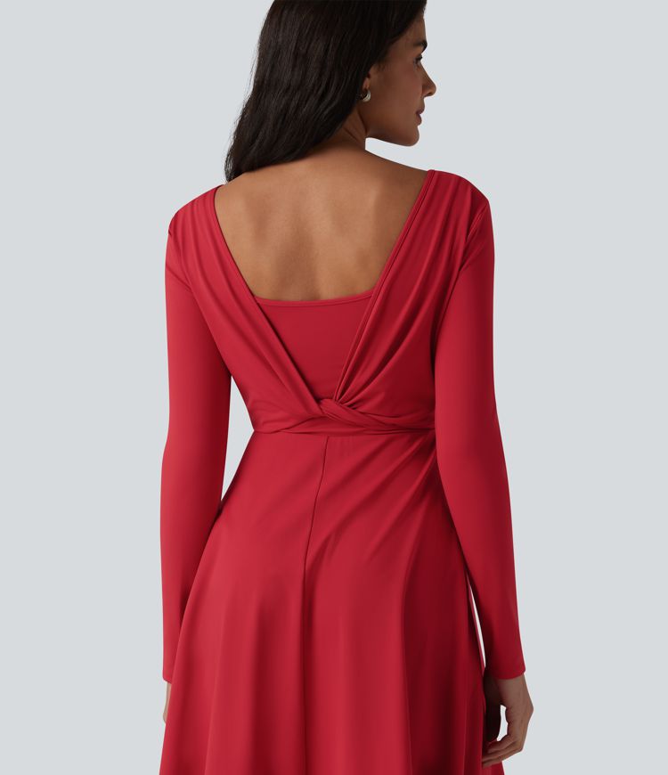 SoftlyZero™ Airy Robe midi 2 pièces toucher frais à manches longues, effet portefeuille et poches