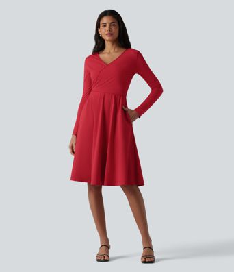 SoftlyZero™ Luftiges, längärmliges Wickel-Midi-Kleid, 2-teilig, mit Cool-Touch und Taschen