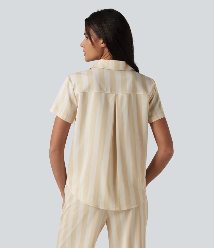 Short Sleeve Stripe Lounge Shirt with Pocket