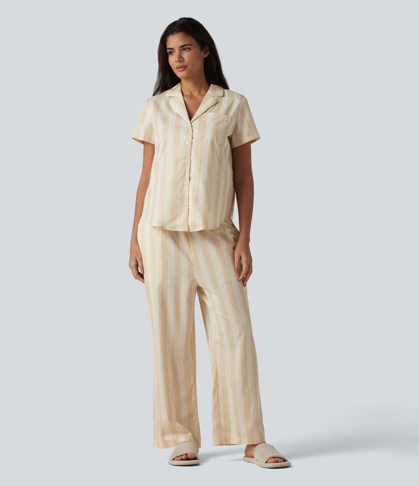 Short Sleeve Stripe Lounge Shirt with Pocket