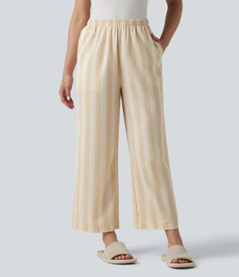 Lounge trousers with a high waist, side pockets, stripes and a straight leg