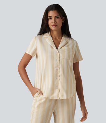 Short Sleeve Stripe Lounge Shirt with Pocket