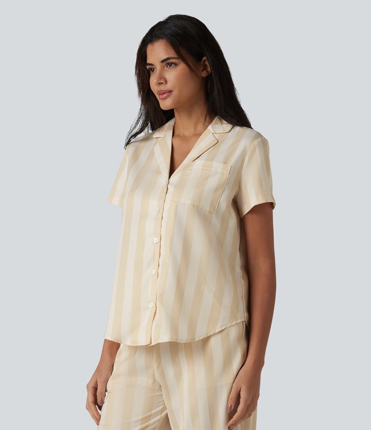 Short Sleeve Stripe Lounge Shirt with Pocket