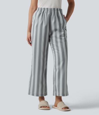 Pantalones lounge a rayas de talle alto y pernera recta con bolsillos