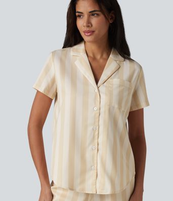 Short Sleeve Stripe Lounge Shirt with Pocket