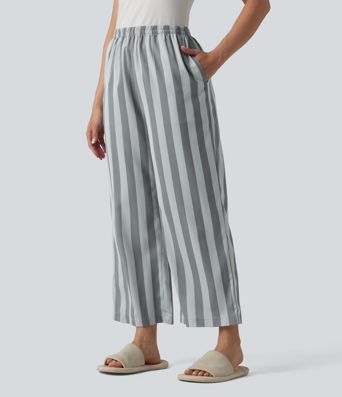 Pantalones lounge a rayas de talle alto y pernera recta con bolsillos