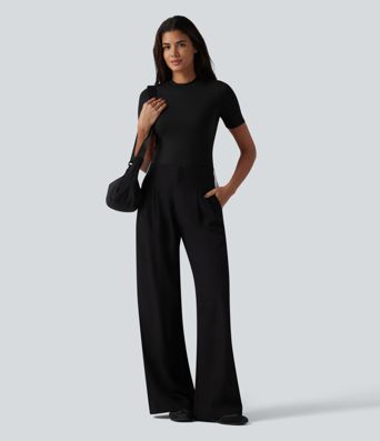 Round Neck Short Sleeve Built-in Bra Casual T-Shirt