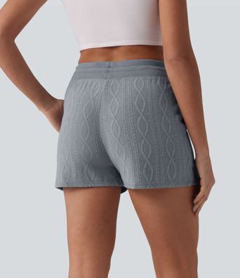 Lässige Shorts mit mittelhohem Bund, Seitentaschen, Kordelzug und Zopfmuster - 7,6 cm