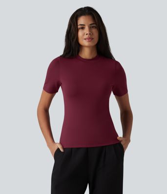 Round Neck Short Sleeve Built-in Bra Casual T-Shirt