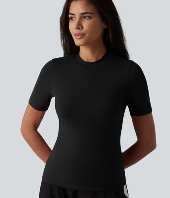 Round Neck Short Sleeve Built-in Bra Casual T-Shirt