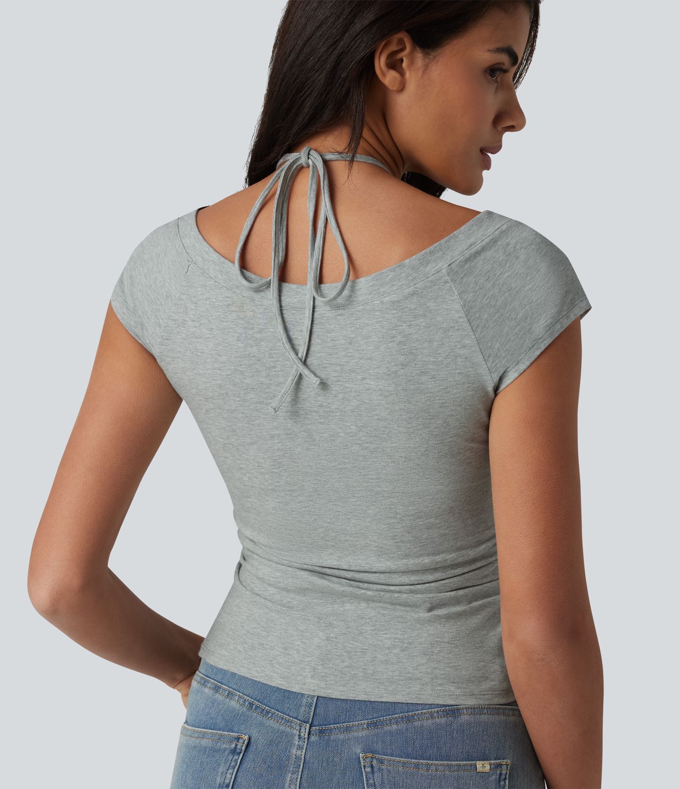 Halara Cotton Jersey Short Sleeve Tie-back Ruched 2-in-1 Casual T-Shirt