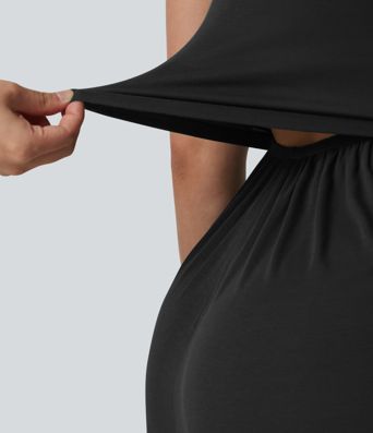 Ribbed V-neck Sleeveless Ruched Built-in Bra Casual Romper with Pockets-Easy Peezy