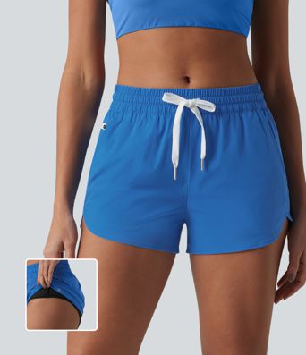 Breezeful™ - Lauf-Shorts mit mittelhohem Bund, mehreren Taschen, Kordelzug, integrierter Unterwäsche und abgerundetem Saum - schnelltrocknend