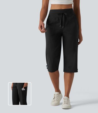 Casual capri pants with a mid-rise waist, multiple pockets, drawstring, cool-touch fabric and straight leg - UPF40+