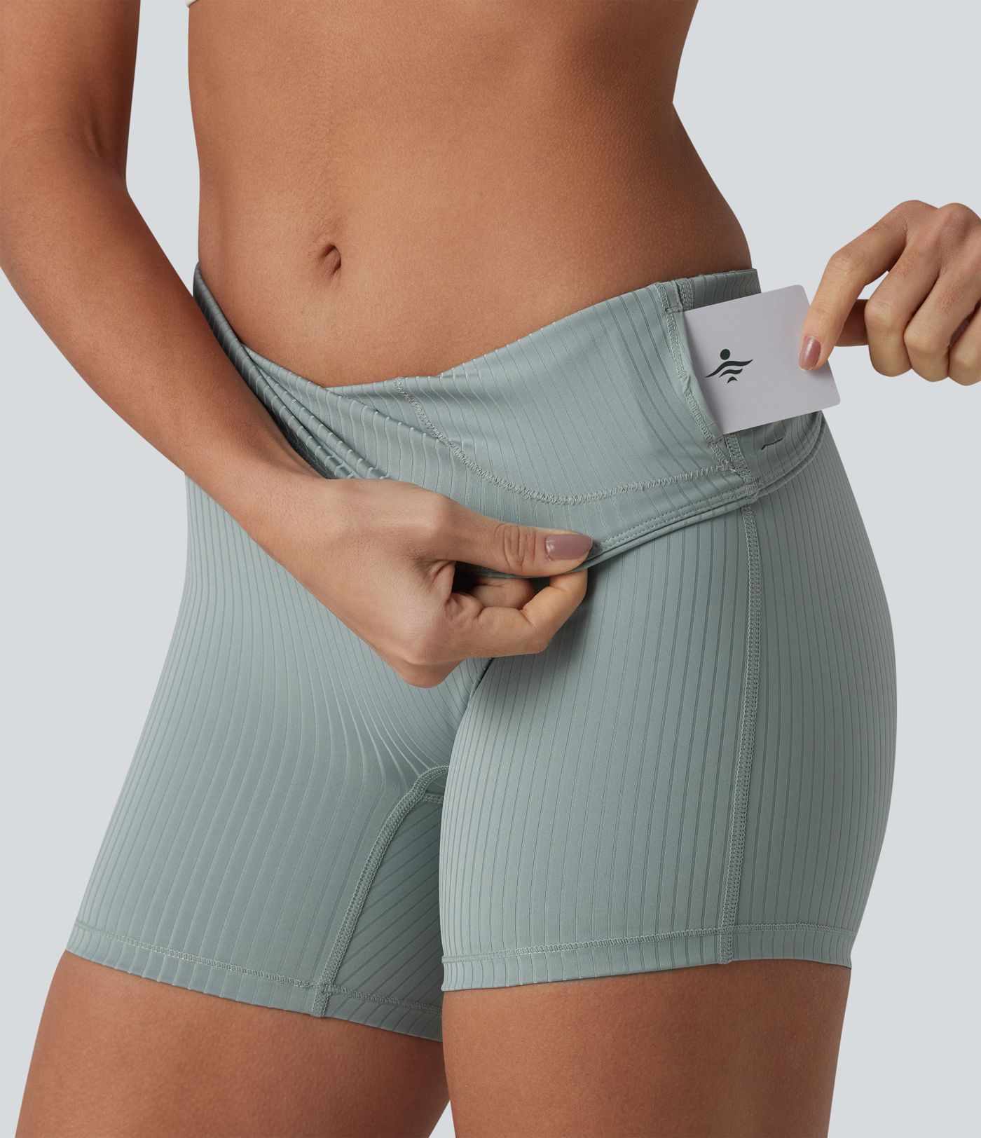 Ribbed Knit High Waisted Yoga Biker Shorts 5'' with Pocket