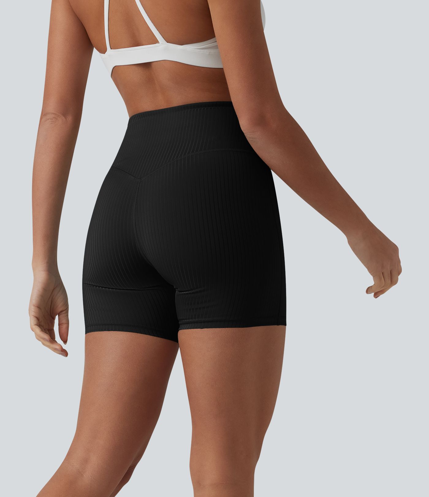 Ribbed Knit High Waisted Yoga Biker Shorts 5'' with Pocket
