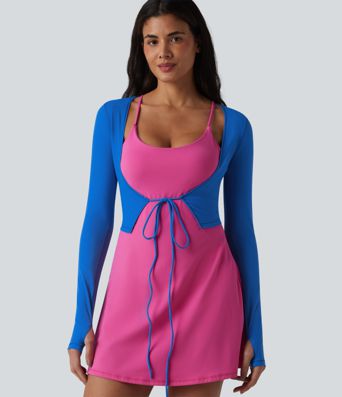 SoftlyZero™ Plush Long Sleeve Thumb Hole Tie Front Cropped Yoga Sports Top