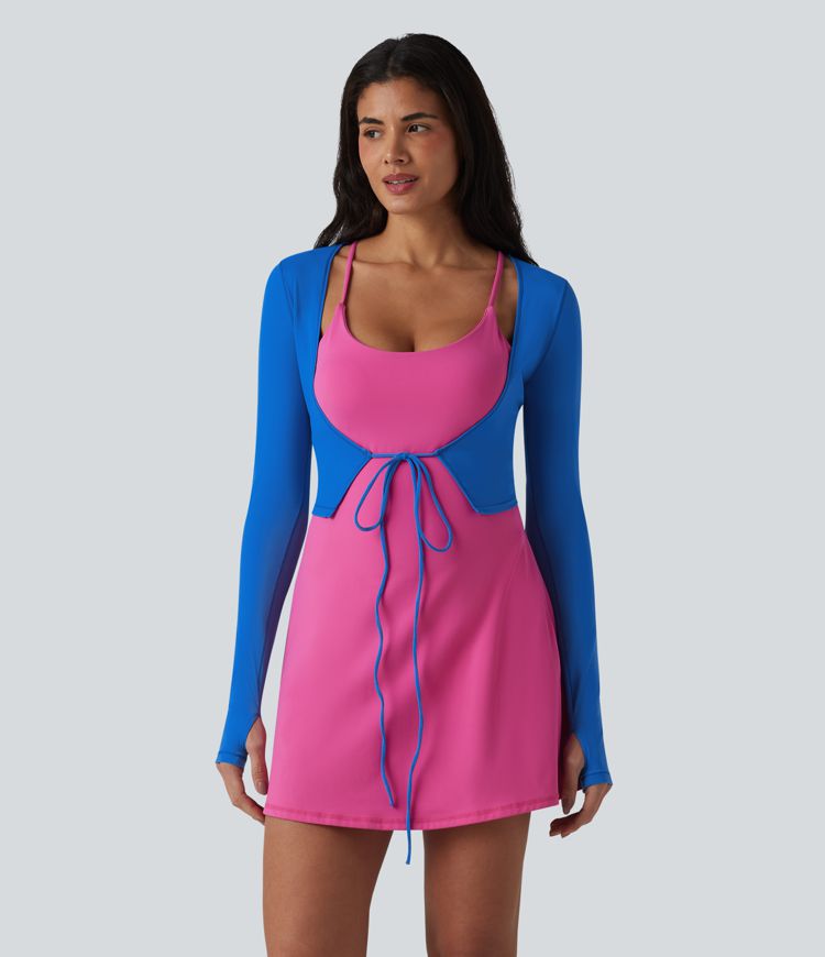 SoftlyZero™ Plush Long Sleeve Thumb Hole Tie Front Cropped Yoga Sports Top