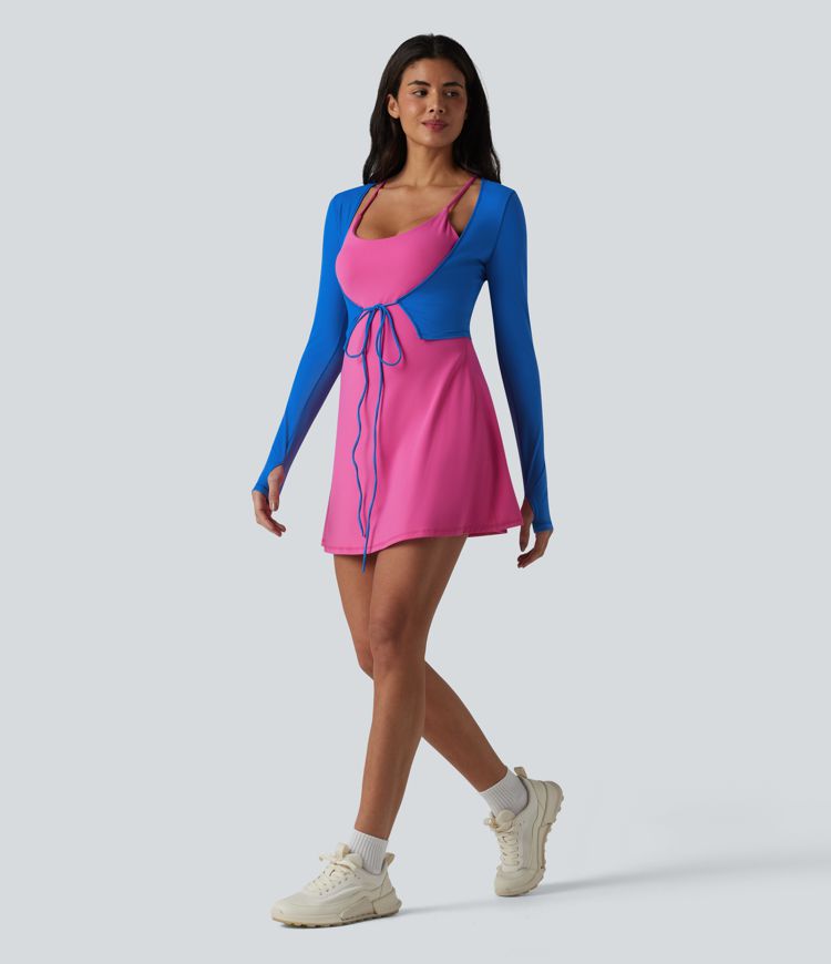 SoftlyZero™ Plush Long Sleeve Thumb Hole Tie Front Cropped Yoga Sports Top