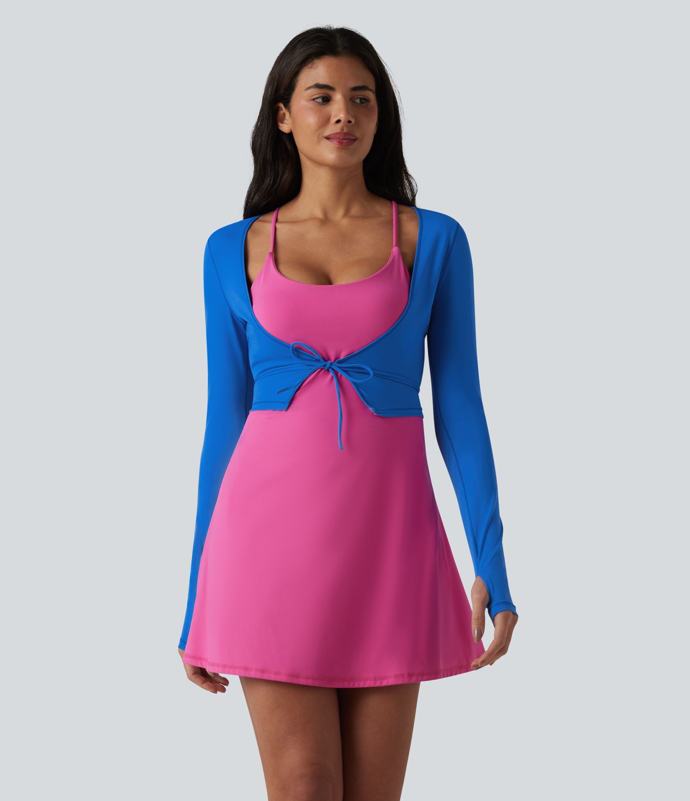 SoftlyZero™ Plush Long Sleeve Thumb Hole Tie Front Cropped Yoga Sports Top