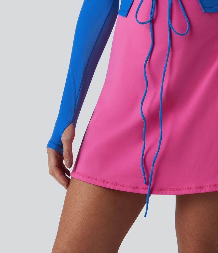 SoftlyZero™ Plush Long Sleeve Thumb Hole Tie Front Cropped Yoga Sports Top