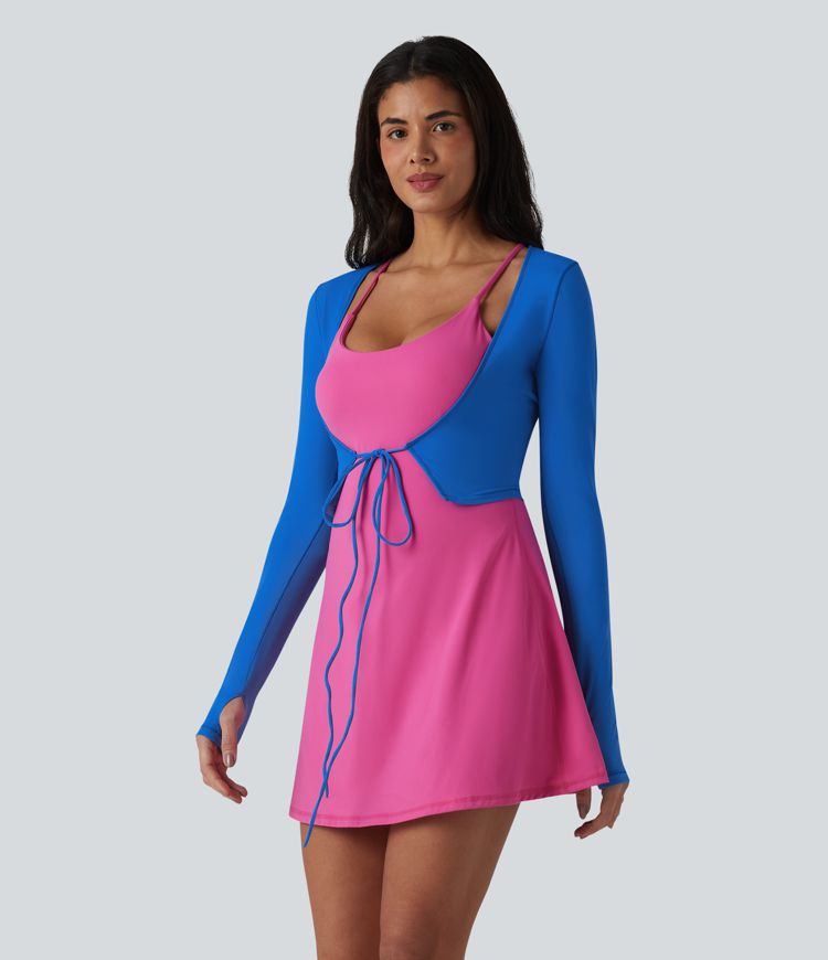 SoftlyZero™ Plush Long Sleeve Thumb Hole Tie Front Cropped Yoga Sports Top