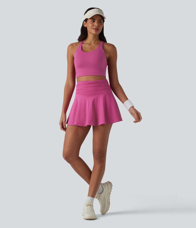 Jupe mini évasée 2-en-1 de tennis taille haute à séchage rapide, avec poches – Protection UPF 40+