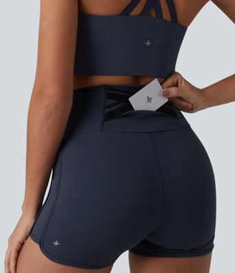 Softlyzero™ Airy - Yoga shorts with a high crossover waistband, waistband pocket, tummy control, cool touch and rounded hem - skinny