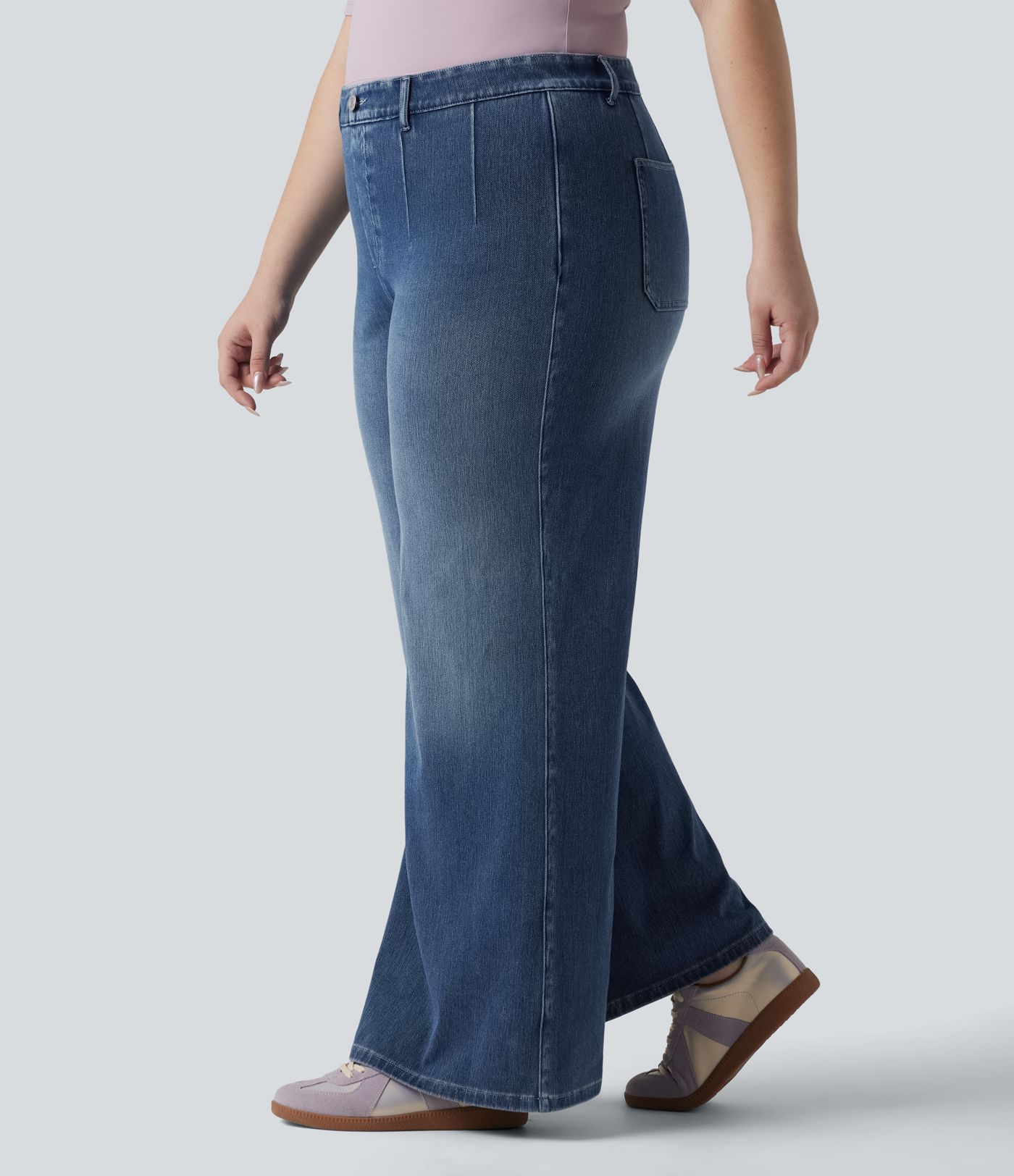 Halara Flex™ Plus Size High Waisted Tummy Control Wide Leg Casual Jeans with Pockets