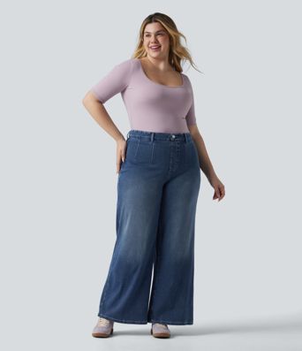 Halara Flex™ Plus Size High Waisted Tummy Control Wide Leg Casual Jeans with Pockets