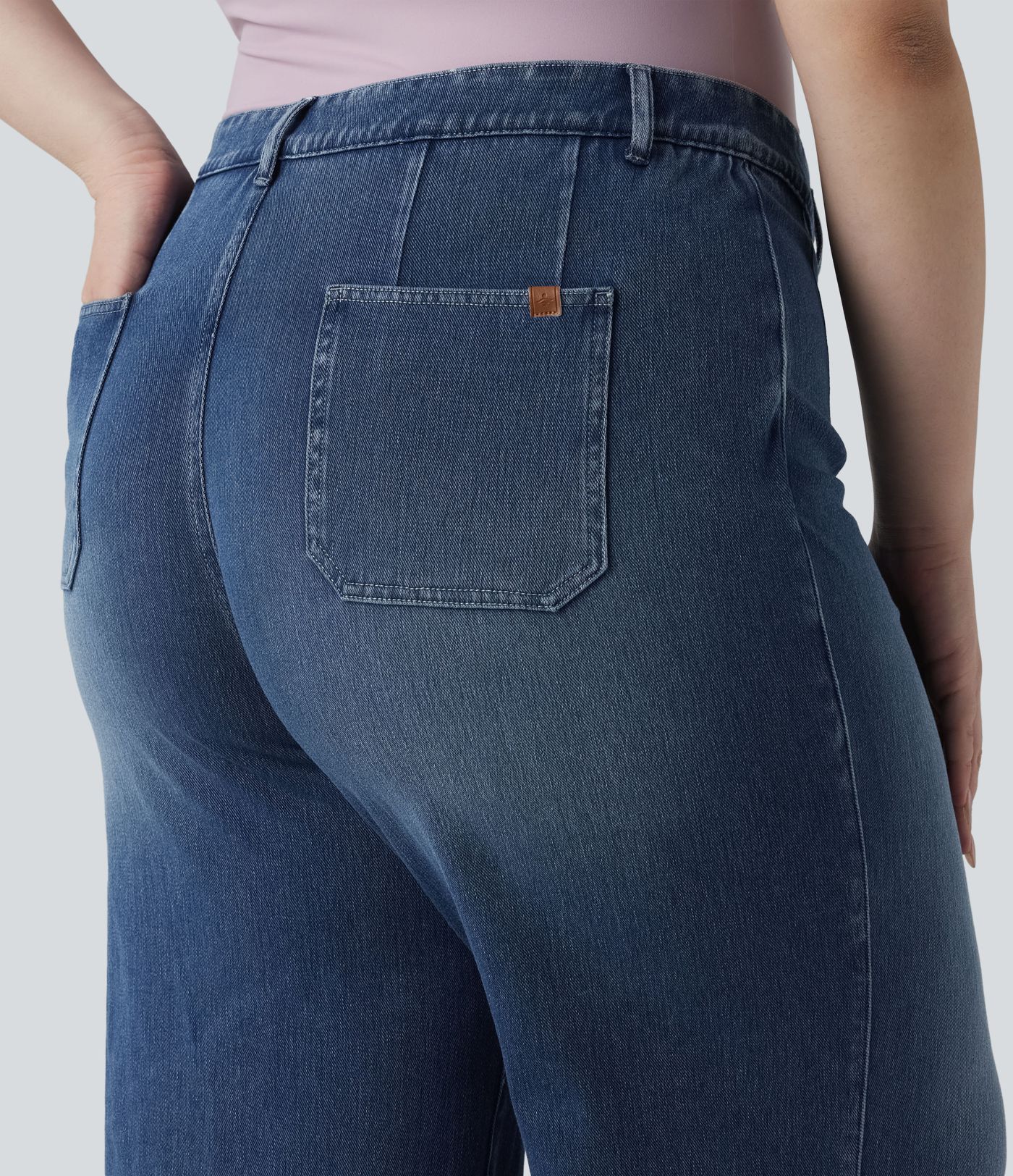 Halara Flex™ Plus Size High Waisted Tummy Control Wide Leg Casual Jeans with Pockets