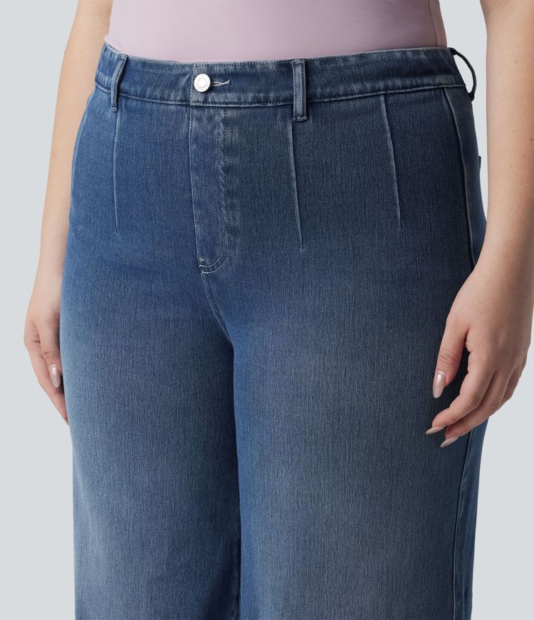 Halara Flex™ Plus Size High Waisted Tummy Control Wide Leg Casual Jeans with Pockets
