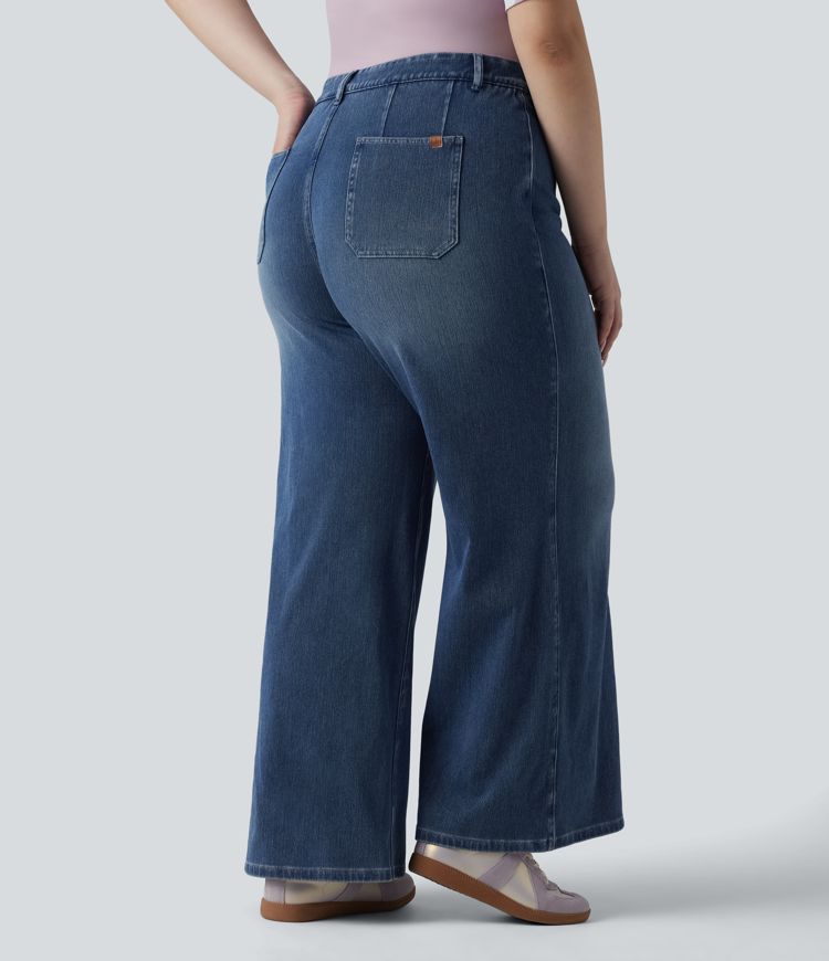 Halara Flex™ Plus Size High Waisted Tummy Control Wide Leg Casual Jeans with Pockets