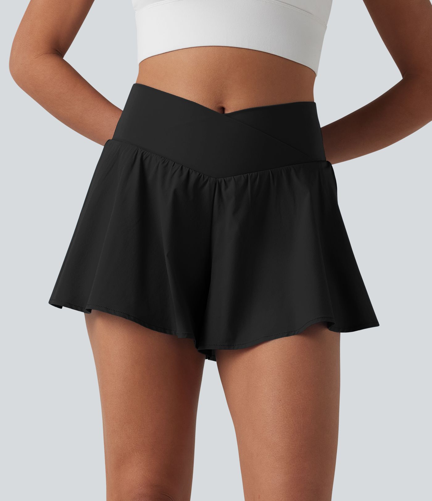 Breezeful™ High Waisted Crossover 2-in-1 Quick Dry Running Shorts 4'' with Pockets