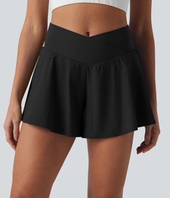 Breezeful™ High Waisted Crossover 2-in-1 Quick Dry Running Shorts 4'' with Pockets