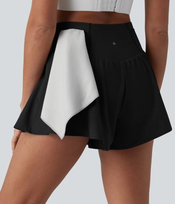 Breezeful™ High Waisted Crossover 2-in-1 Quick Dry Running Shorts 4'' with Pockets