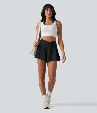 Breezeful™ High Waisted Crossover 2-in-1 Quick Dry Running Shorts 4'' with Pockets