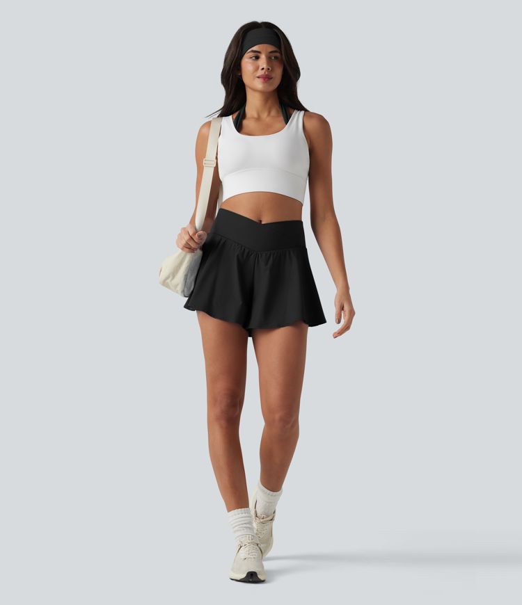 Breezeful™ High Waisted Crossover 2-in-1 Quick Dry Running Shorts 4'' with Pockets